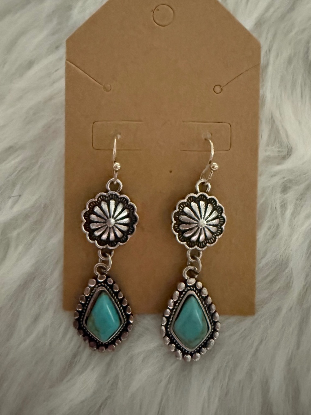 Southwest Diamond Shaped Turquoise Dangling Earrings